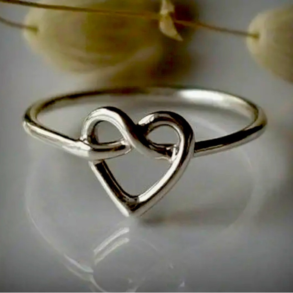Sizes 8 and 9 Simple Heart Shape Knot Ring Sterling Silver Plated Ring